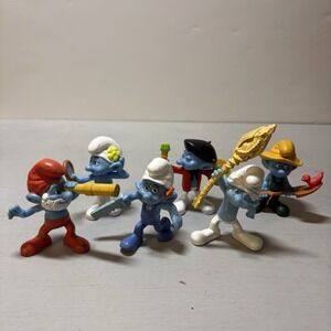 Lot Of 6 2010 McDonald's Toy The Smurfs Vanity Painter Handy Farmer Clumsy Papa